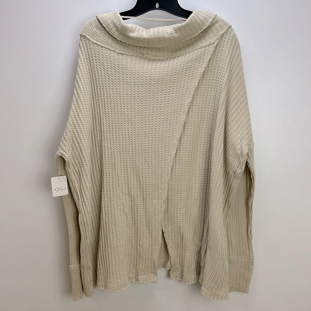 Free‎ People Stone Cold Juicy Long Sleeve Waffle Knit Top L Oversized Cowl Neck